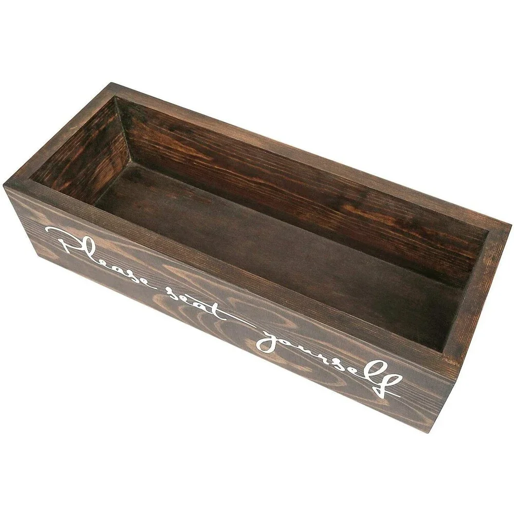 2 Sided Bathroom Decor Box with Funny Words, Rustic Wooden Toilet Paper Holder